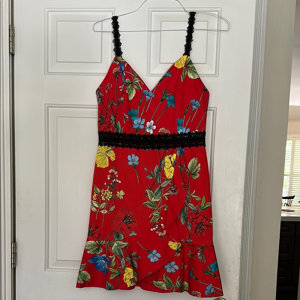 Alice + Olivia Red Dress with Black Lace
